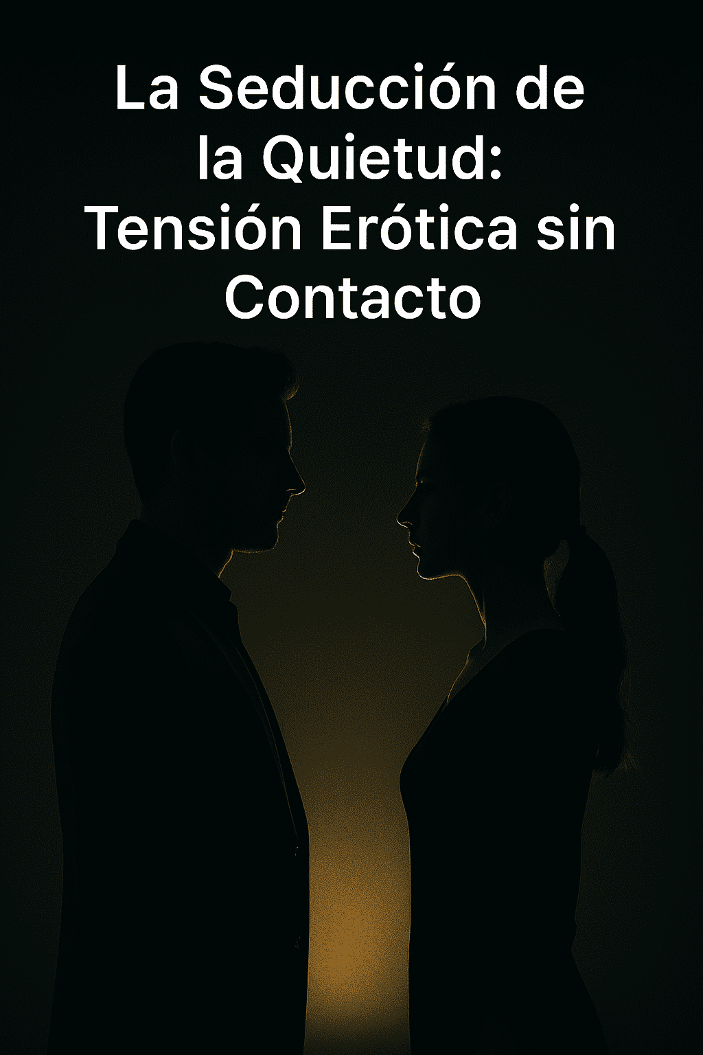 Un hombre y una mujer se enfrentan en la penumbra, creando una tensión erótica sin contacto físico. El texto en la imagen dice: "La Seducción de la Quietud: Tensión Erótica sin Contacto".