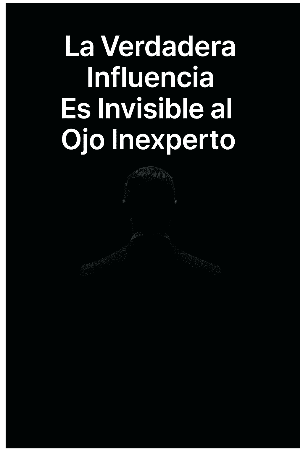 Silueta de un hombre de espaldas en un entorno oscuro, con el texto “La verdadera influencia es invisible para el ojo no entrenado”.