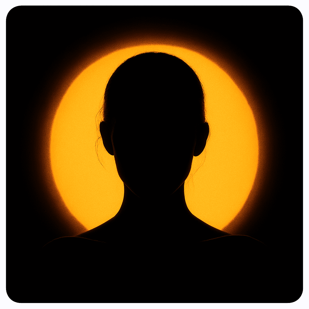 Silhouette of a person surrounded by a glowing aura, representing anonymity and silent intimacy.
